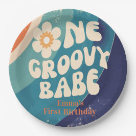 Prato De Papel Um Bebê Groovy de 1 Ano de Idade Groovy Um