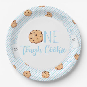 Prato De Papel Um Biscoito Corajoso Leite e Biscoitos azul Aniver