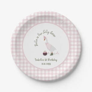 Prato De Papel Um Bobo Gingham Gingham primeiro aniversario Rosa 