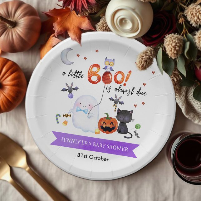 Prato De Papel Um Chá de fraldas de Boo Halloween (Criador carregado)