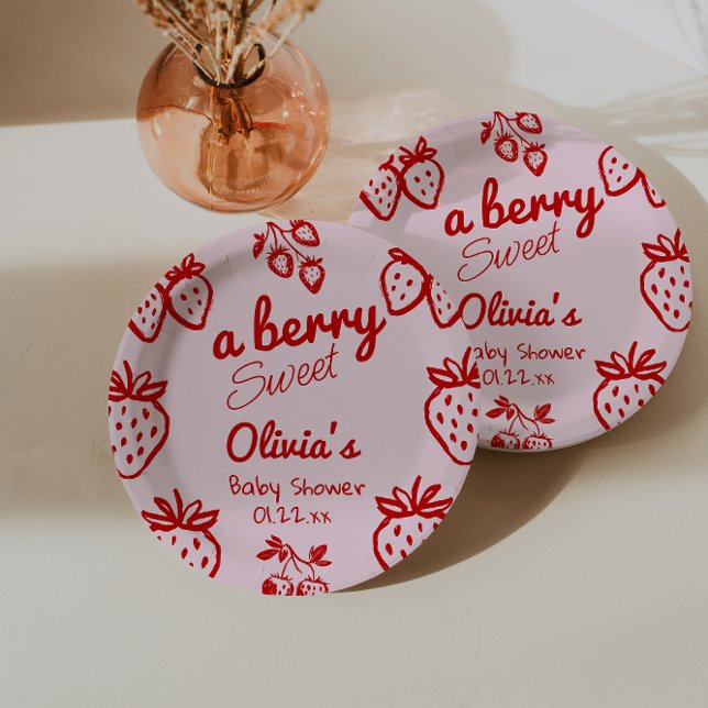 Prato De Papel Um Chá de fraldas de morangos, rosado e doce, (Criador carregado)