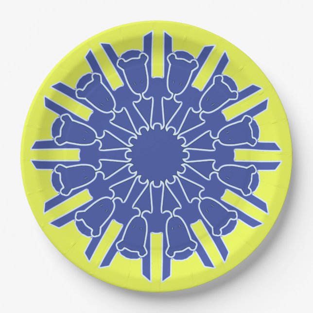 Prato De Papel Um clássico design azul amarelo elegante (Frente)