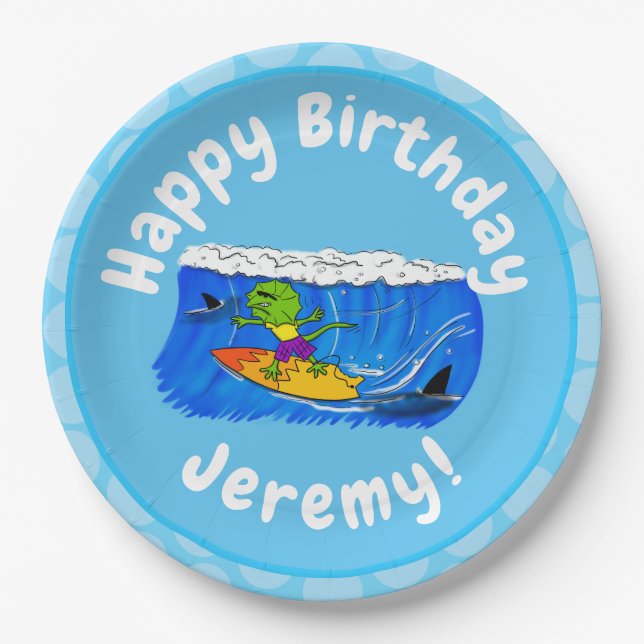 Prato De Papel Um desenho animado de lagarto-do-pescoço (Frente)