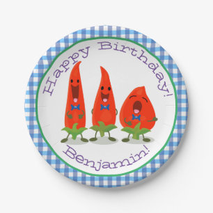 Prato De Papel Um desenho animado de pimentões cantando pimentões