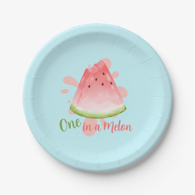 Prato De Papel Um em um Convite à Aniversário Melon Watermelon (Frente)