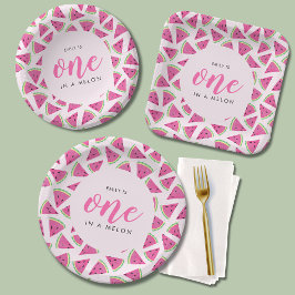 Prato De Papel Um em um primeiro aniversario de melão