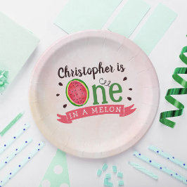 Prato De Papel Um Em Um primeiro aniversario De Melão
