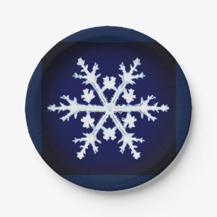 Prato De Papel Um Floco de Neve Gigante de Cristal Gelado no Azul