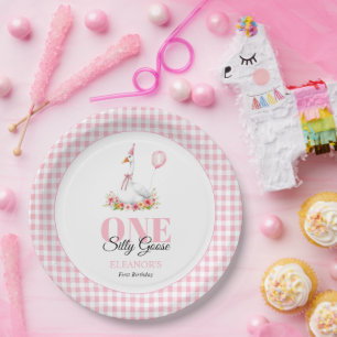 Prato De Papel Um ganso de bobo, primeiro aniversario de gingham