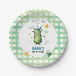 Prato De Papel Um Grande Pepino em conserva no Primeiro Aniversár