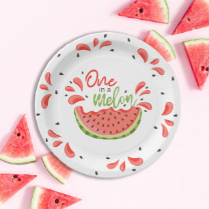 Prato De Papel Um na Melon First Birthday Watermelon