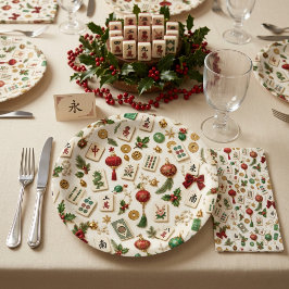 Prato De Papel Um Natal de Mahjong 