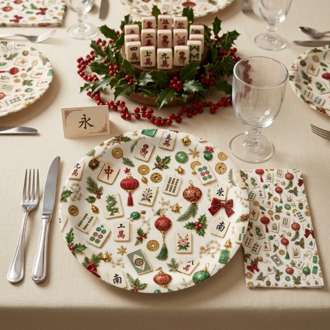 Prato De Papel Um Natal de Mahjong  (Criador carregado)