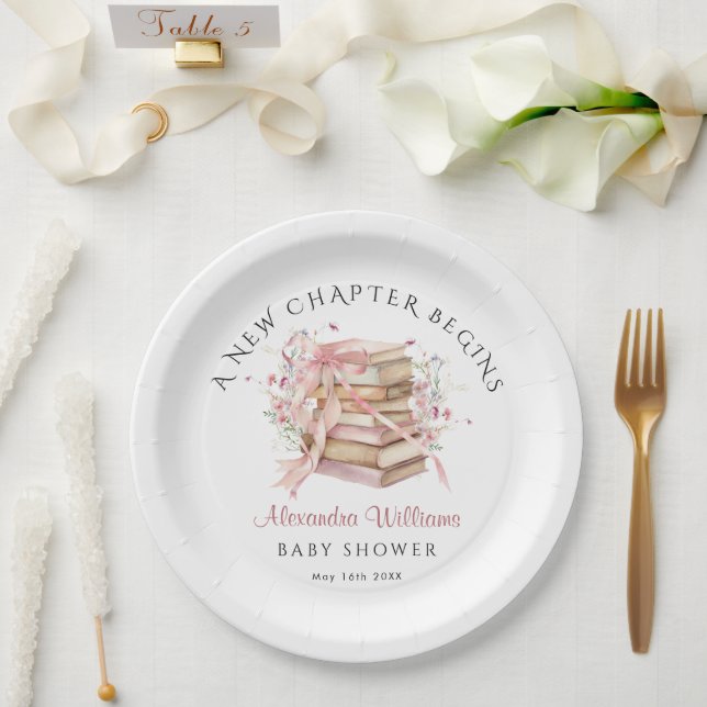 Prato De Papel Um Novo Capítulo Começa Chuvinha de Bebê Livro Ros (Casamento)