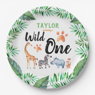 Prato De Papel Um partido de primeiro aniversario animal selvagem