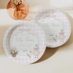 Prato De Papel Um Patinho Bobo Laço Floral Rosa Chá de Bebê