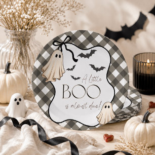 Prato De Papel Um Pequeno Boo Xadrez Chá de Bebê de Halloween