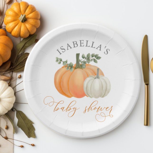 Prato De Papel Um Pequeno Chá de fraldas de outono de Abóbora (Pumpkin Baby Shower Paper Plate)