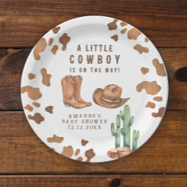 Prato De Papel Um Pequeno Cowboy está a caminho do Chá de fraldas