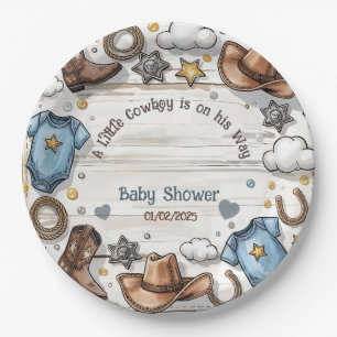 Prato De Papel Um Pequeno Cowboy está no caminho do Chá de fralda