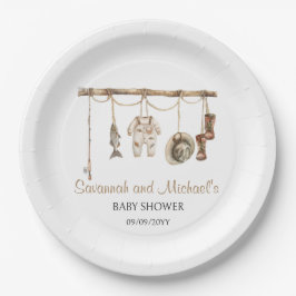 Prato De Papel Um pequeno pescador está a caminho do Partido Chá