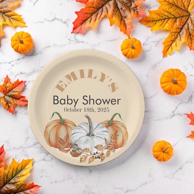 Prato De Papel Um Pequeno Pumpkin está a caminho - Chá de fraldas (Criador carregado)