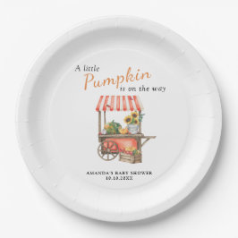 Prato De Papel Um Pequeno Pumpkin está a caminho do Chá de fralda