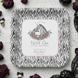 Prato De Papel Um Pequeno Selvagem Quadrado de Mamãe e Bebê Zebra