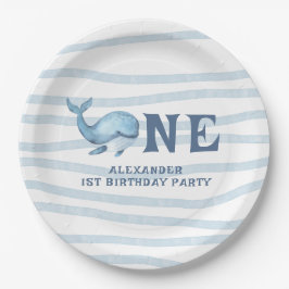 Prato De Papel Um primeiro aniversario de baleia debaixo do mar