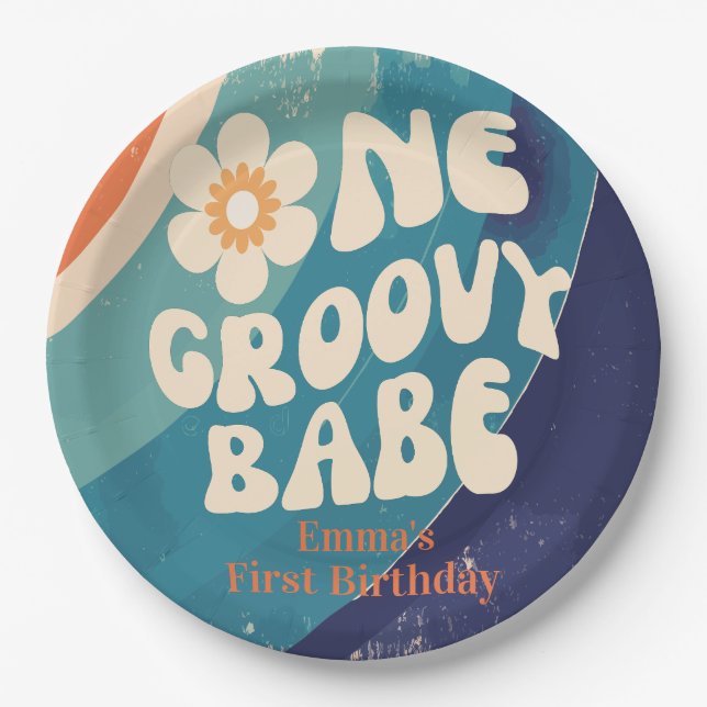 Prato De Papel Um primeiro aniversario Groovy Babe Groovy One (Frente)