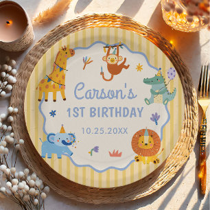 Prato De Papel Um Selvagem Fofinho Aniversário de 1 ano Safari An