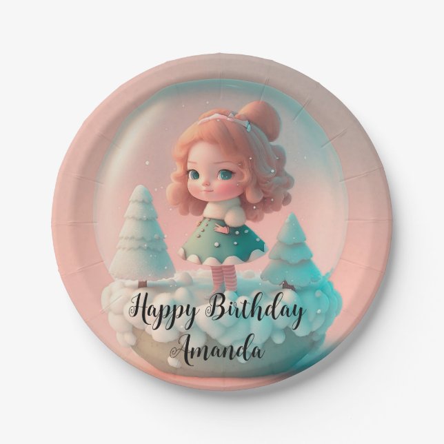Prato De Papel Uma boneca engraçada numa nuvem (Frente)