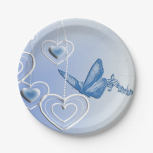 Prato De Papel Uma borboleta e corações