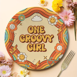 Prato De Papel Uma Festa de primeiro aniversario do Arco-Íris Ret