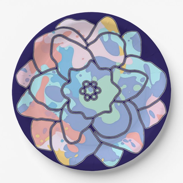 Prato De Papel Uma flor feita de manchas de tinta (Frente)