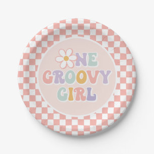 Prato De Papel Uma garota muito fixe Pink Daisy Checker