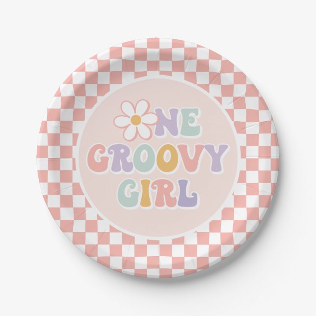 Prato De Papel Uma garota muito fixe Pink Daisy Checker (Frente)