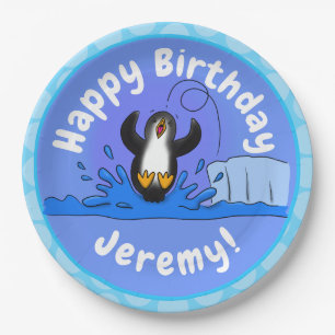 Prato De Papel Uma ilustração de desenho animado de pinguins de s