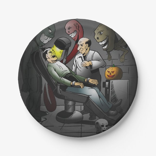 Prato De Papel Uma noite de Dia das Bruxas no dentista (Frente)