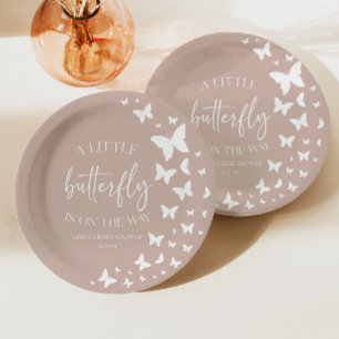 Prato De Papel Uma Pequena Borboleta Está A Caminho Do Chá de fra