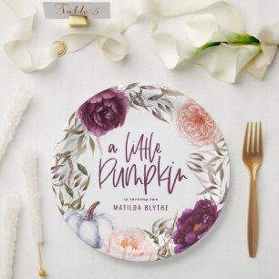 Prato De Papel Uma pequena festa de aniversário floral de abóbora