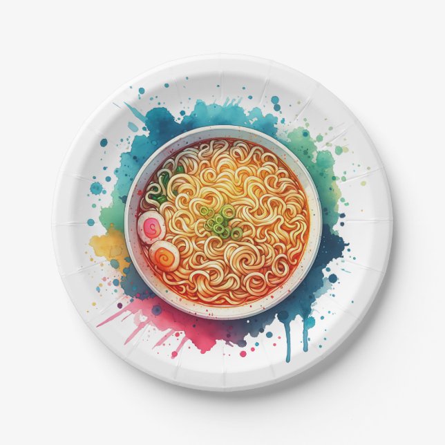 Prato De Papel Uma tigela de Ramen Noodles (Frente)