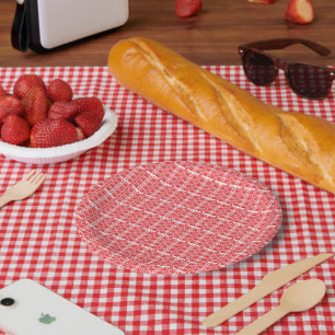 Prato De Papel Uma vibrante rosa vermelha com gotas de orvalho re