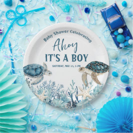 Prato De Papel Under the Sea Blue Ahoy It's a Boy Baby Shower
