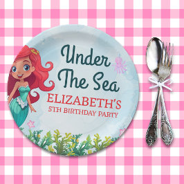 Prato De Papel Under the sea Cute Mermaid Birthday Girl