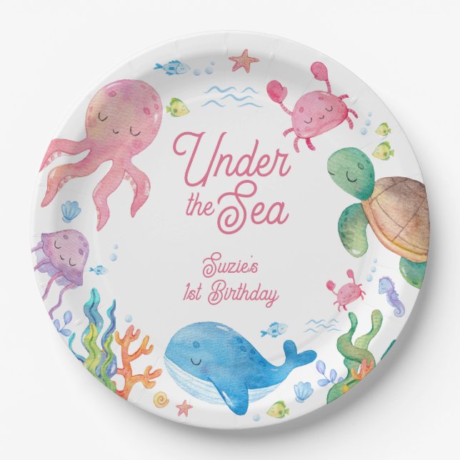 Prato De Papel Under the Sea Kids 1st Birthday (Frente)