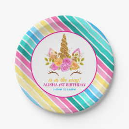 Prato De Papel Unicorn Birthday primeiro aniversario Party