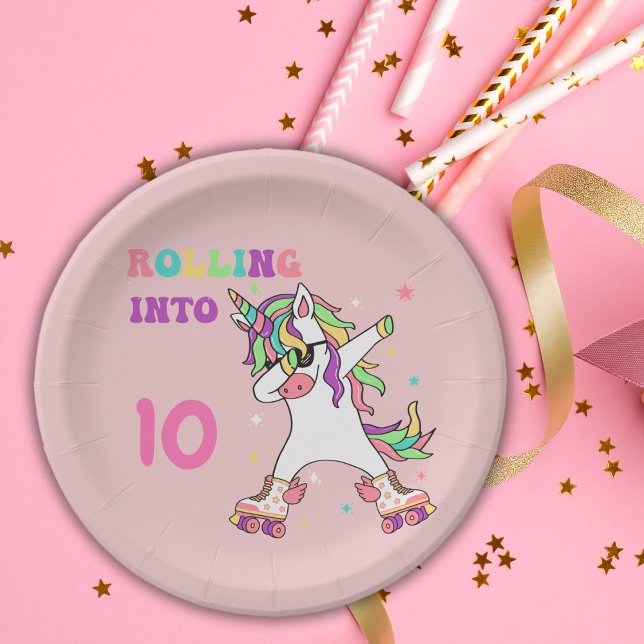 Prato De Papel Unicorn Dabbing Roller Sking Aniversário (Criador carregado)