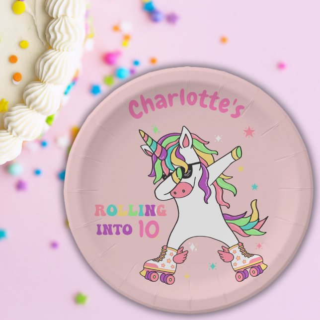 Prato De Papel Unicorn Dabbing Roller Sking Aniversário (Criador carregado)