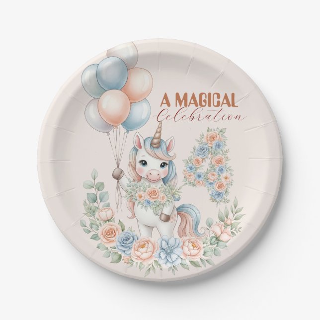 Prato De Papel Unicorn Dreams Birthday (Frente)
